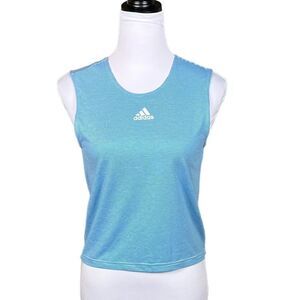 Adidas Blue And White Stripe Sleeveless Athletic Top With Open Cutout Back, EUC